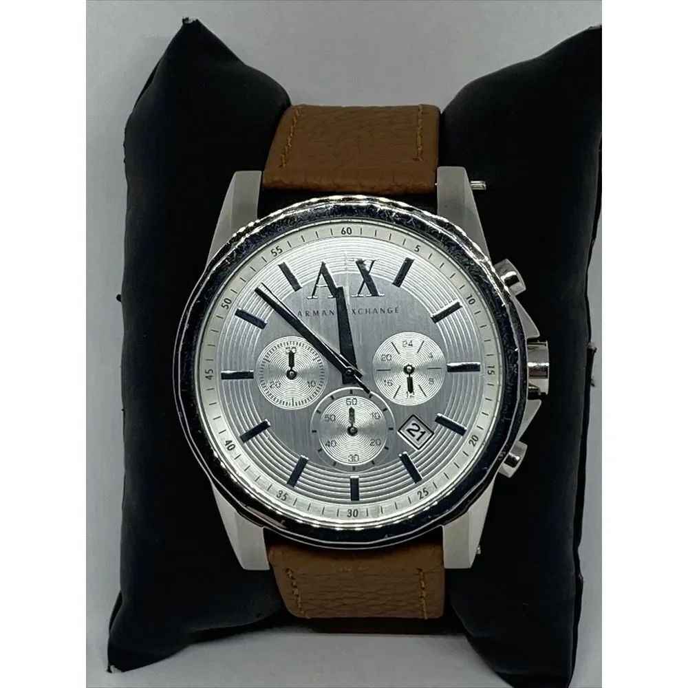 Armani Exchange AX2058 Men's Brown Leather Analog Silver Dial Quartz Watch JK191